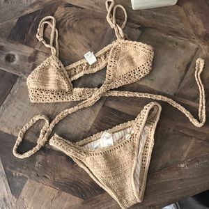 She Made Me brown crochet knit bikini